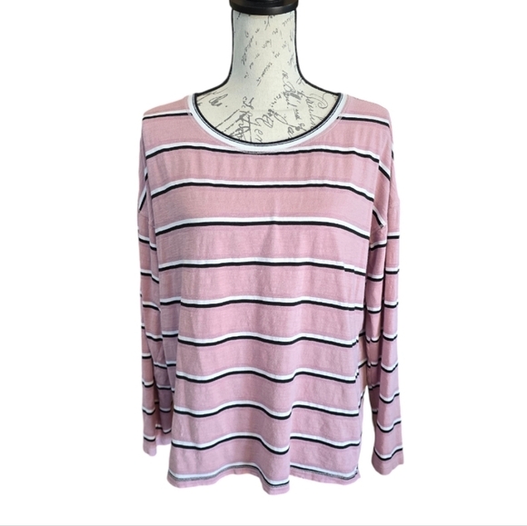 Tribal Tops - Tribal Pink Black White Stripe Long Sleeve Knit Top M